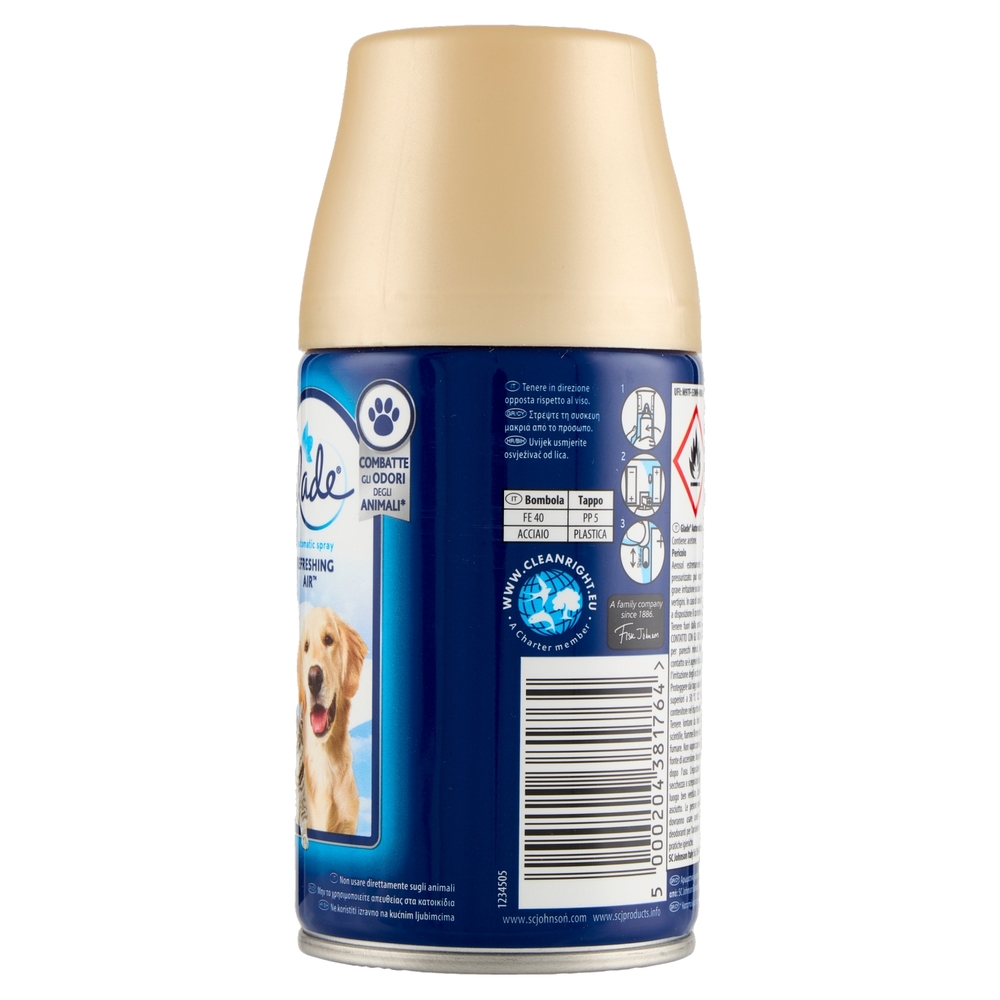 Glade® Automatic Spray Ricarica, Profumatore casa Refreshing Air™, Contro odori degli animali, 269ml